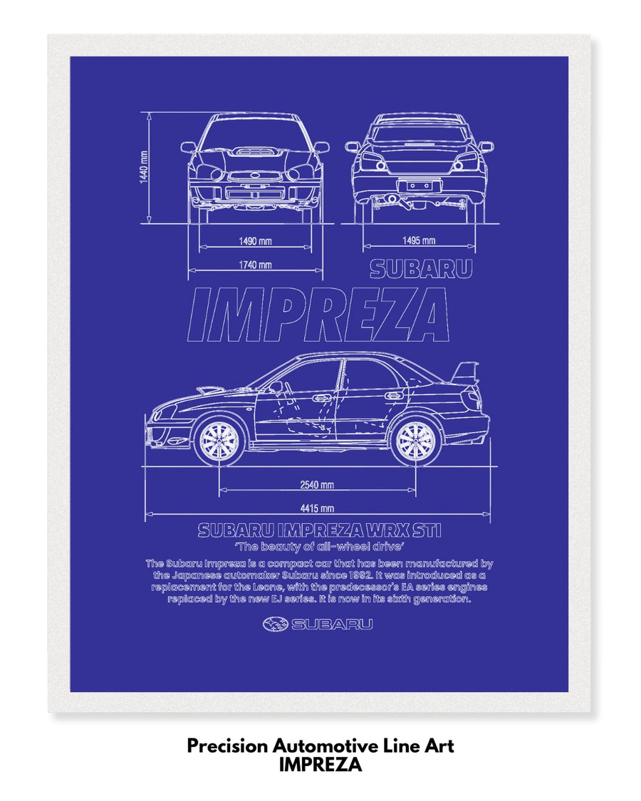 Impreza Blueprint Line Art Poster