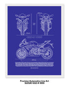 Suzuki GSX R1000 Blueprint Line Art Poster - Bike Poster