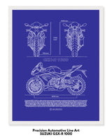 Suzuki GSX R1000 Blueprint Line Art Poster - Bike Poster
