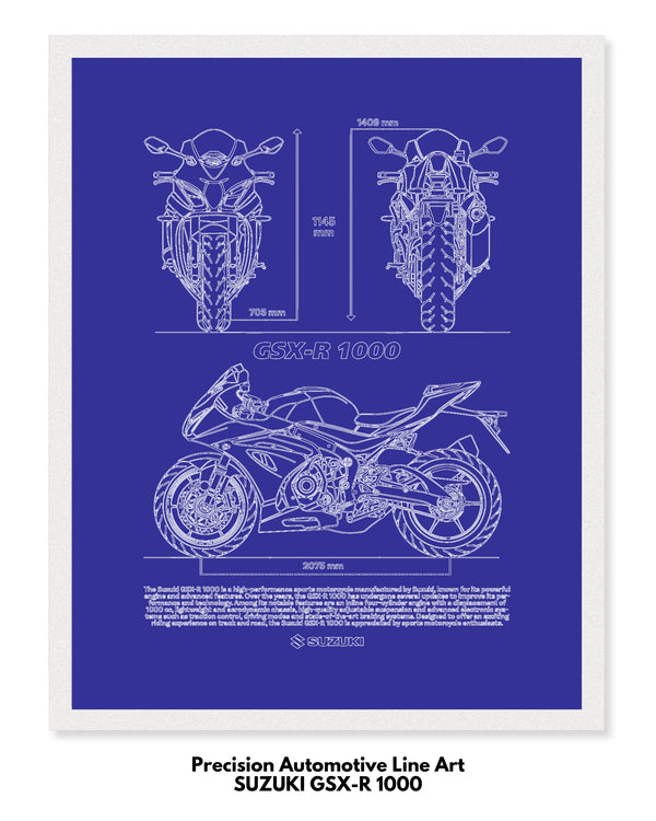 Suzuki GSX R1000 Blueprint Line Art Poster - Bike Poster