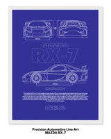 Mazda RX-7 Blueprint Line Art Poster
