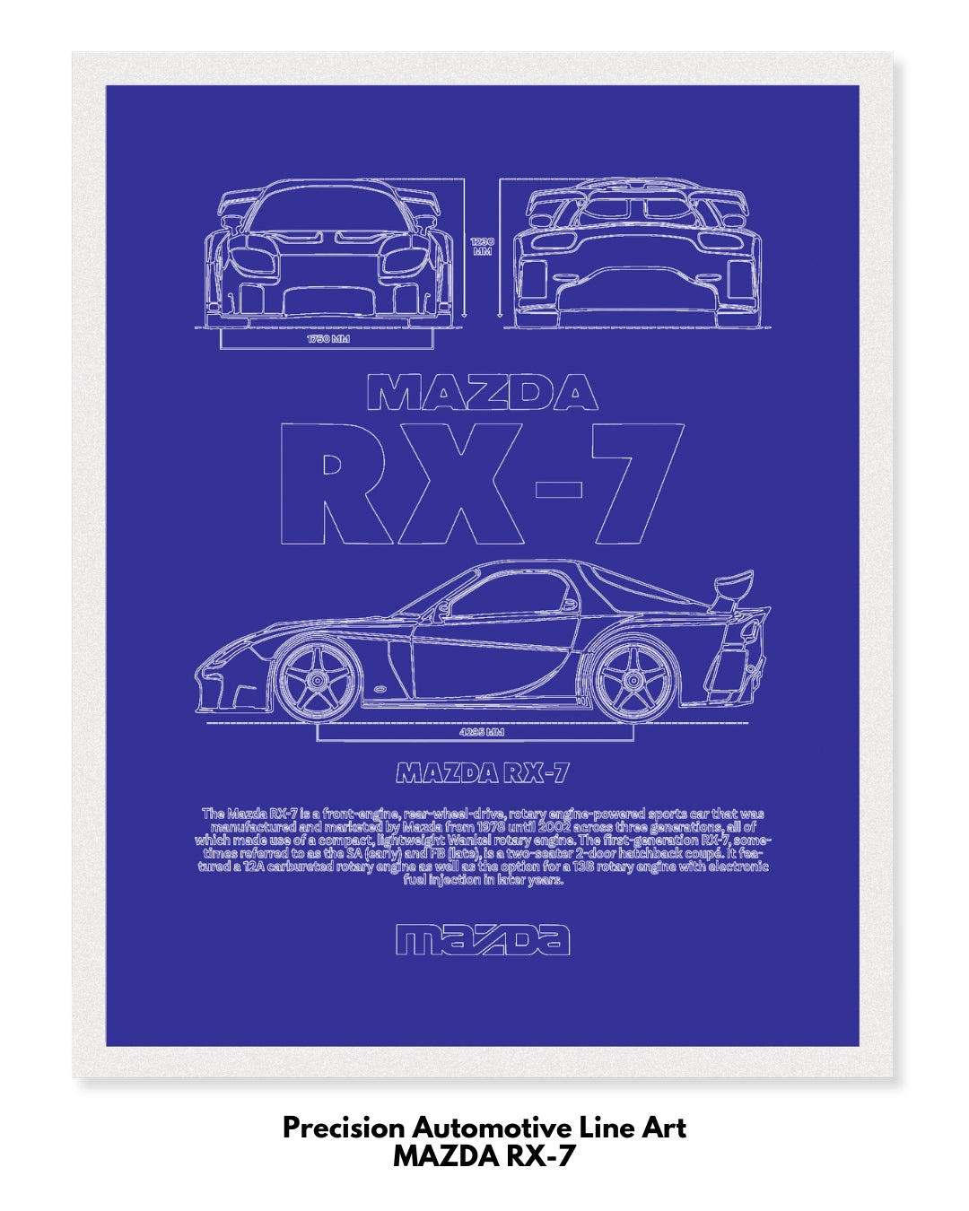 Mazda RX-7 Blueprint Line Art Poster