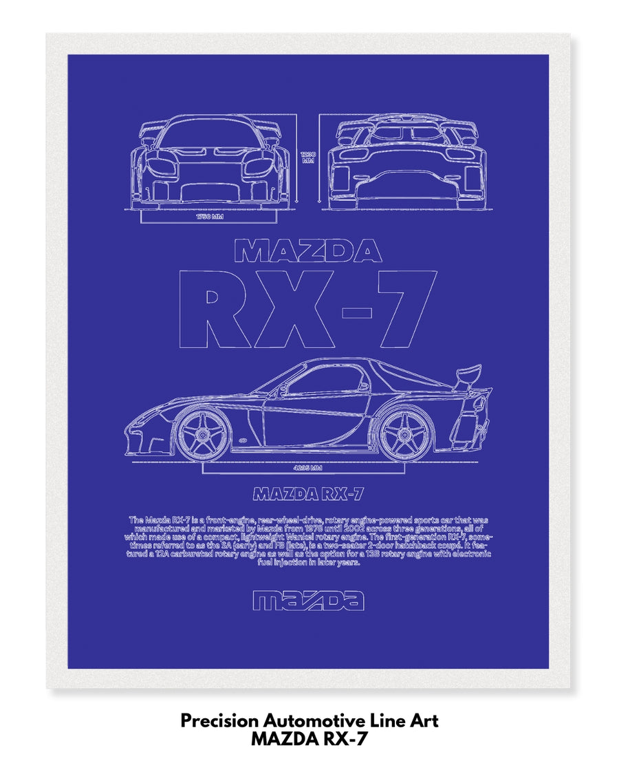 Mazda RX-7 Blueprint Line Art Poster