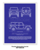 Jeep Rubicon Blueprint Line Art Poster