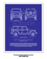 Jeep Rubicon Blueprint Line Art Poster