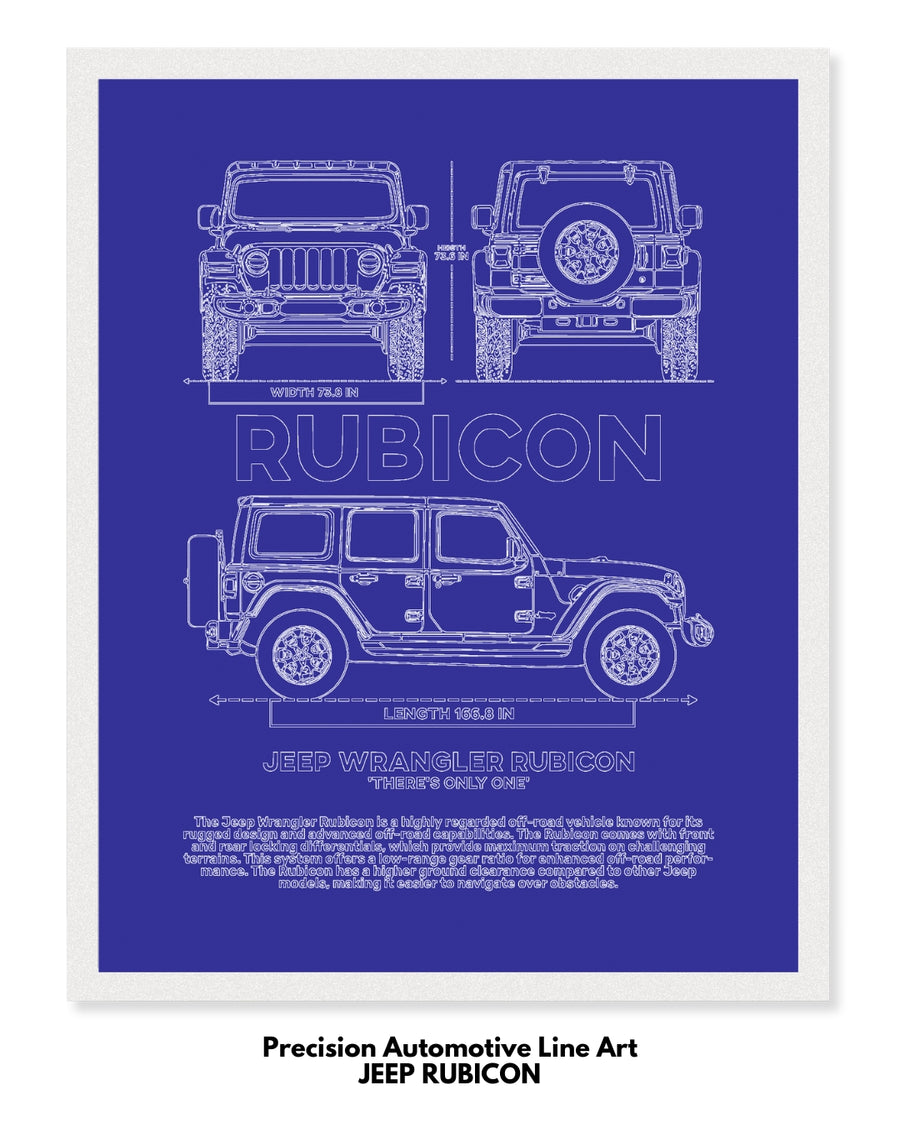Jeep Rubicon Blueprint Line Art Poster