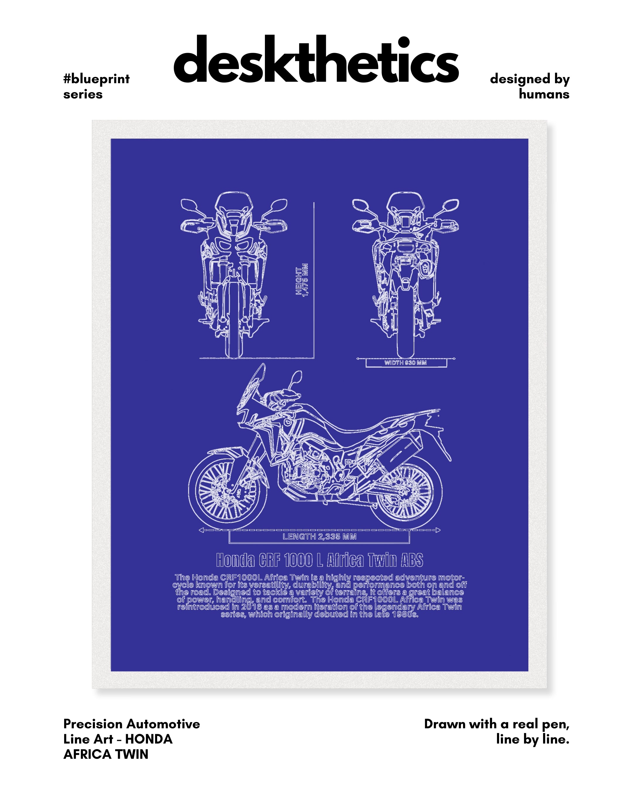 Honda Africa Twin Blueprint Line Art Poster - Bike Poster