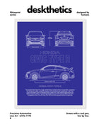 Honda Civic Type R Blueprint Line Art Poster
