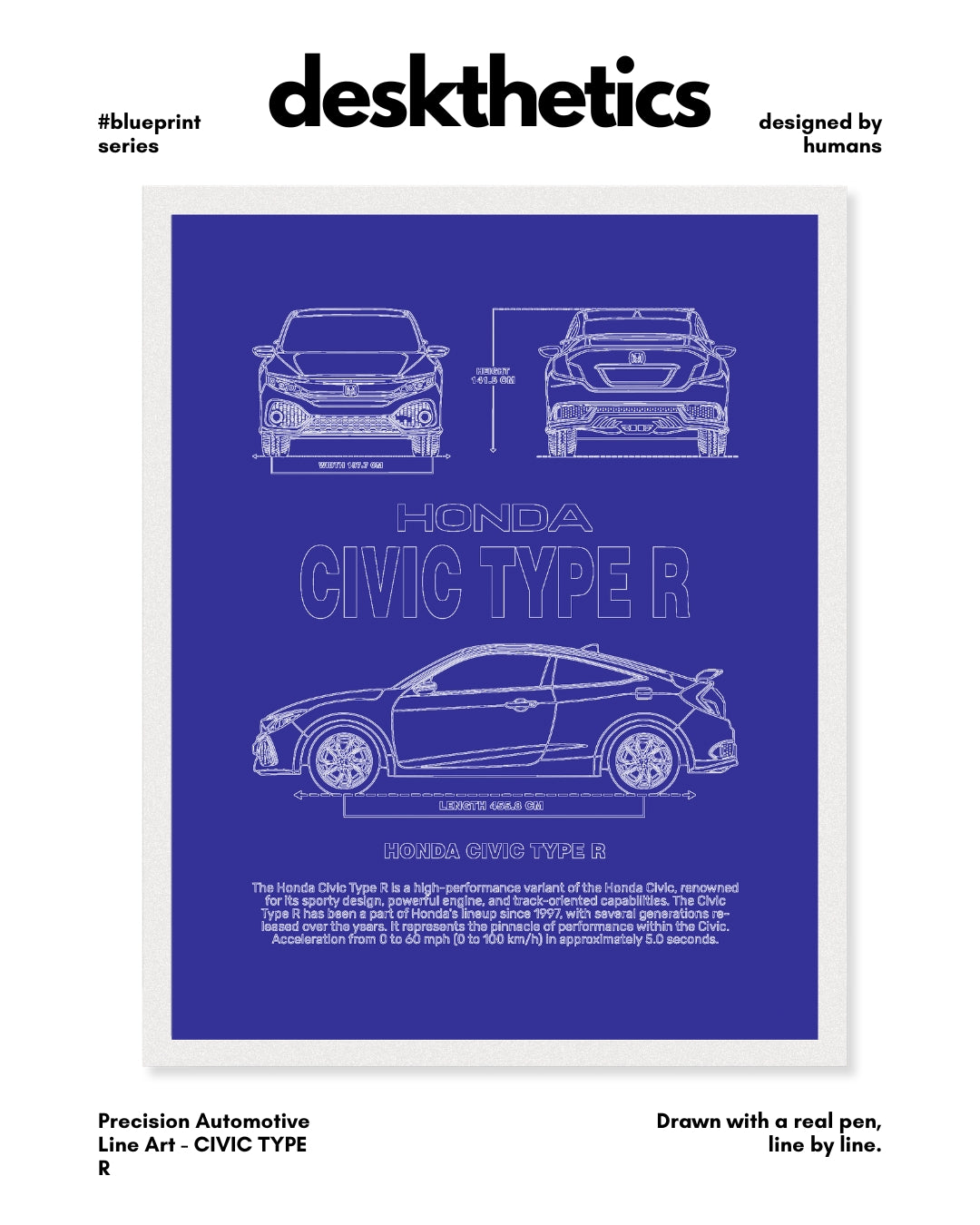 Honda Civic Type R Blueprint Line Art Poster