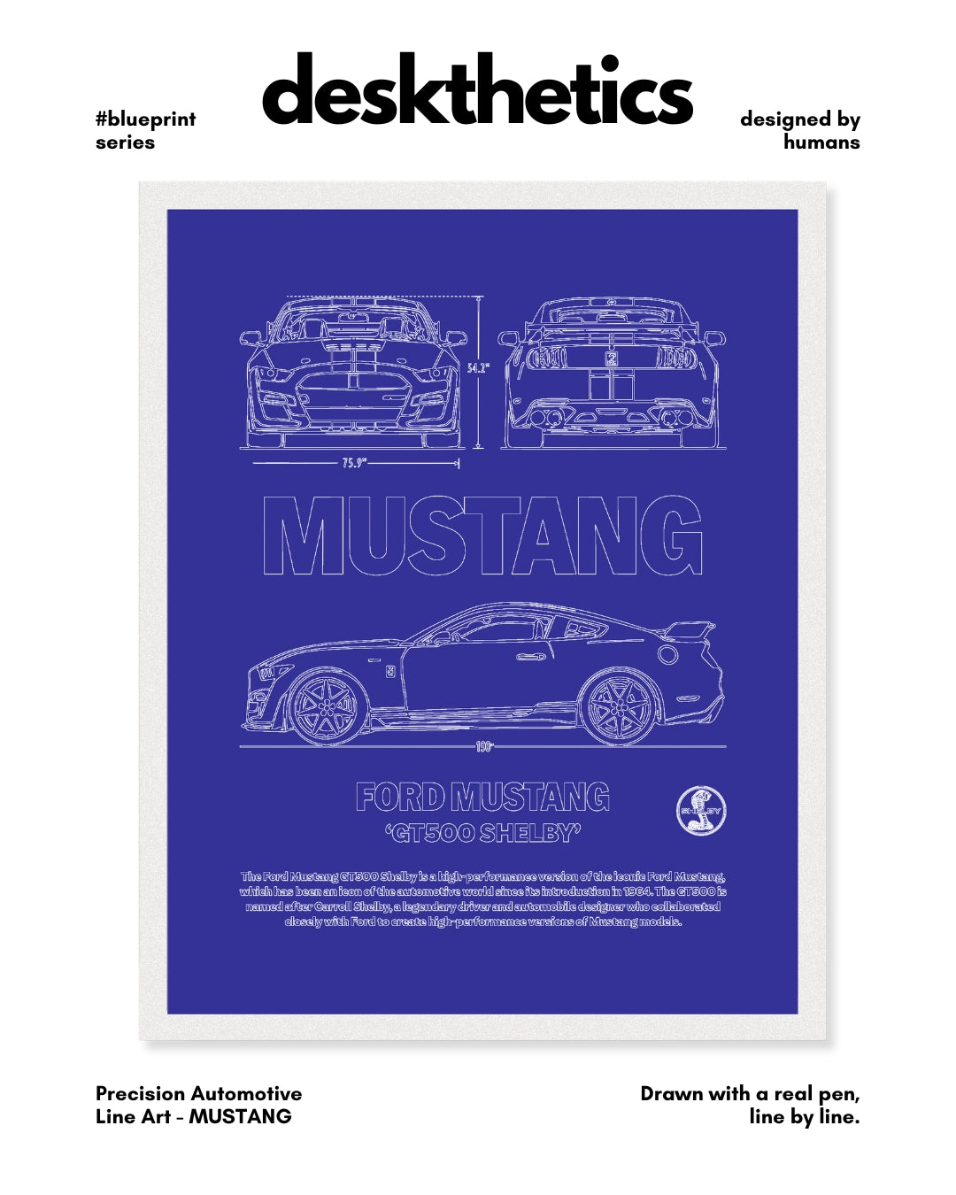 Ford Mustang Blueprint Line Art Poster