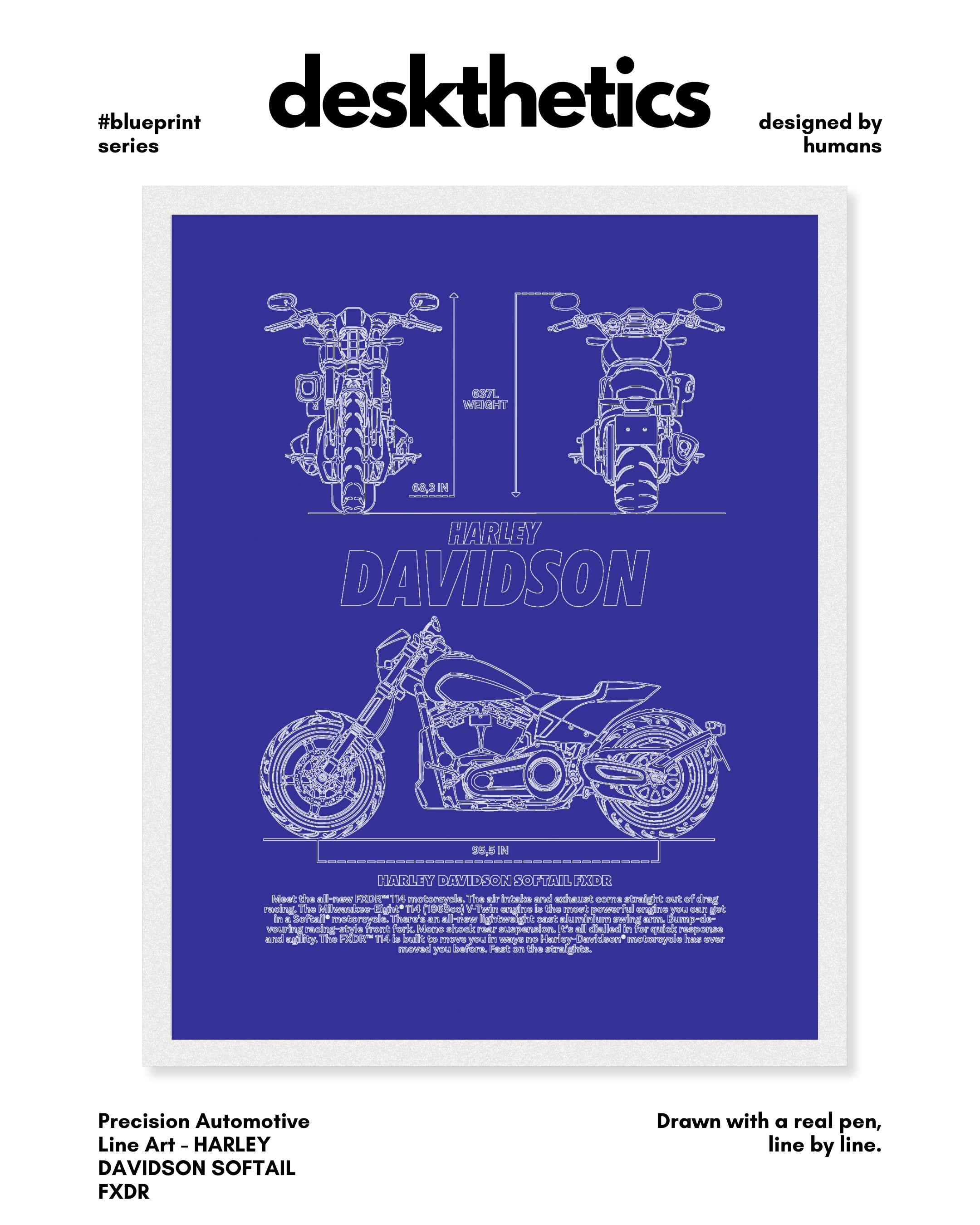Harley Davidson Softail FXDR Blueprint Line Art Poster - Bike Poster