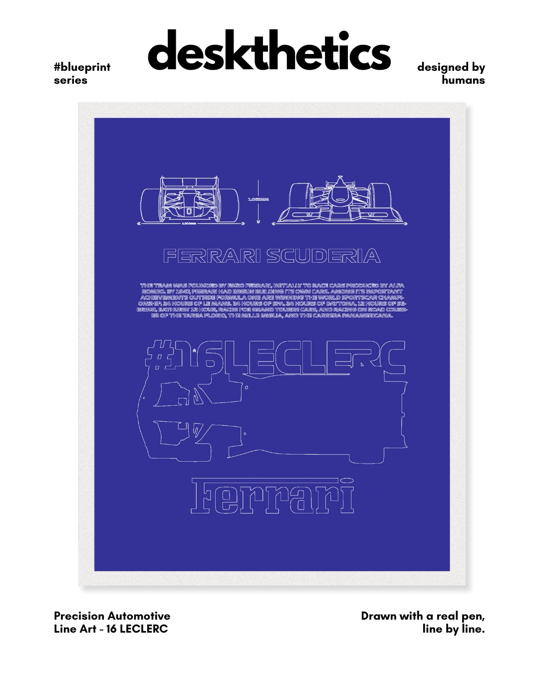 F1 - 16 Leclerc Blueprint Line Art Poster