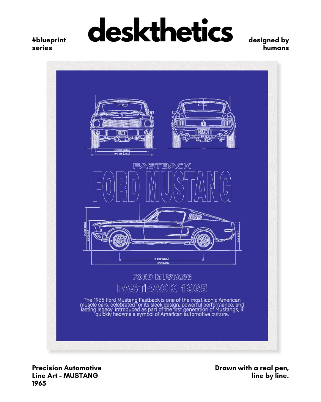 Ford Mustang 1965 Blueprint Line Art Poster