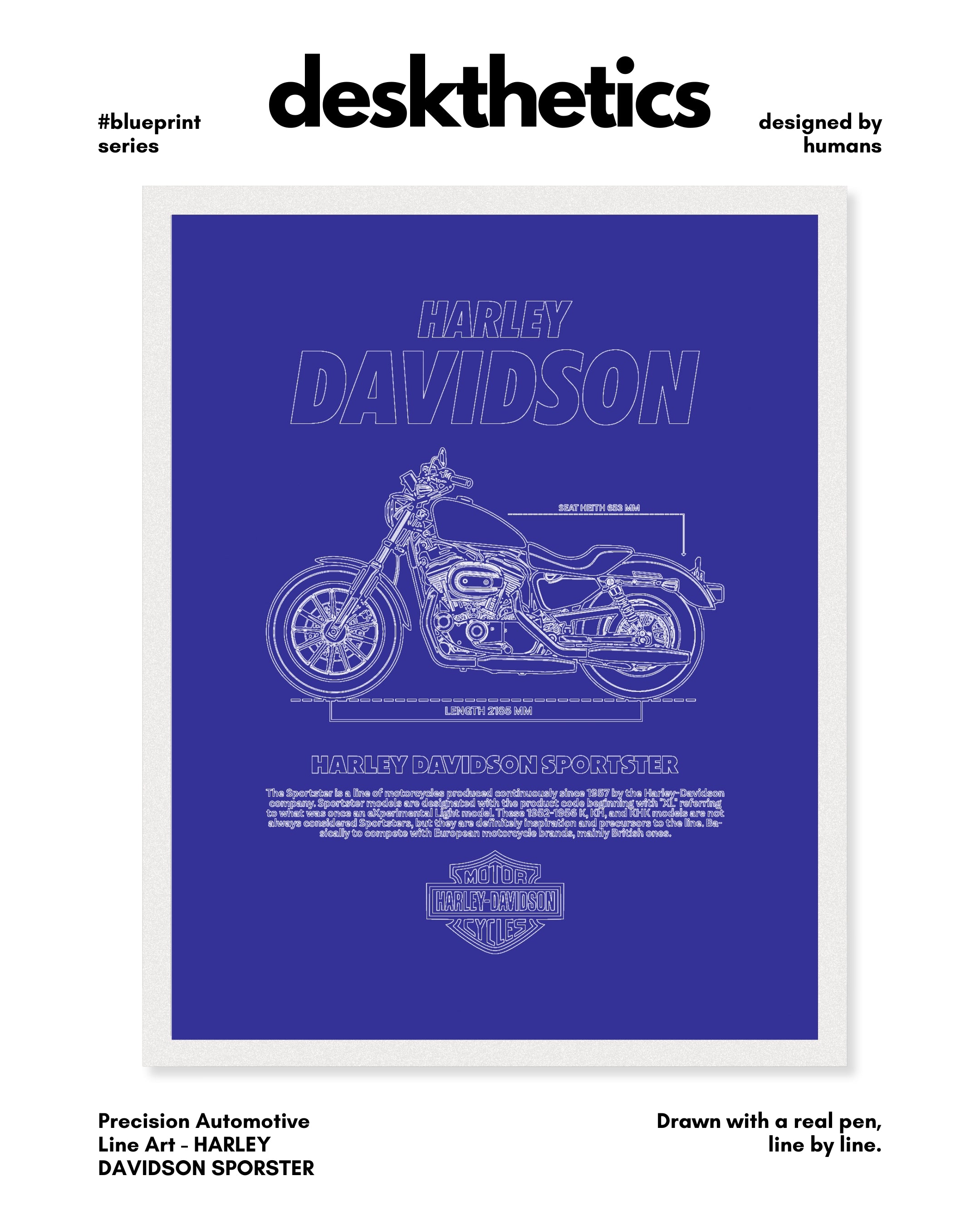 Harley Davidson Sportster Blueprint Line Art Poster - Bike Poster