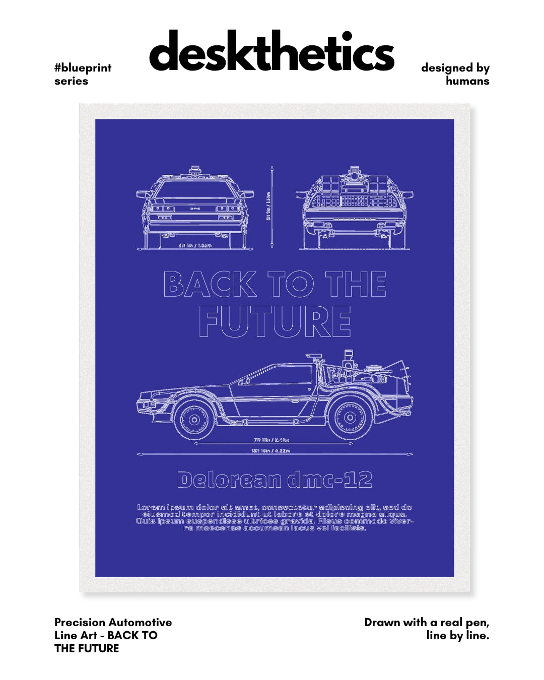 Back To The Future DeLorean Blueprint Line Art Poster