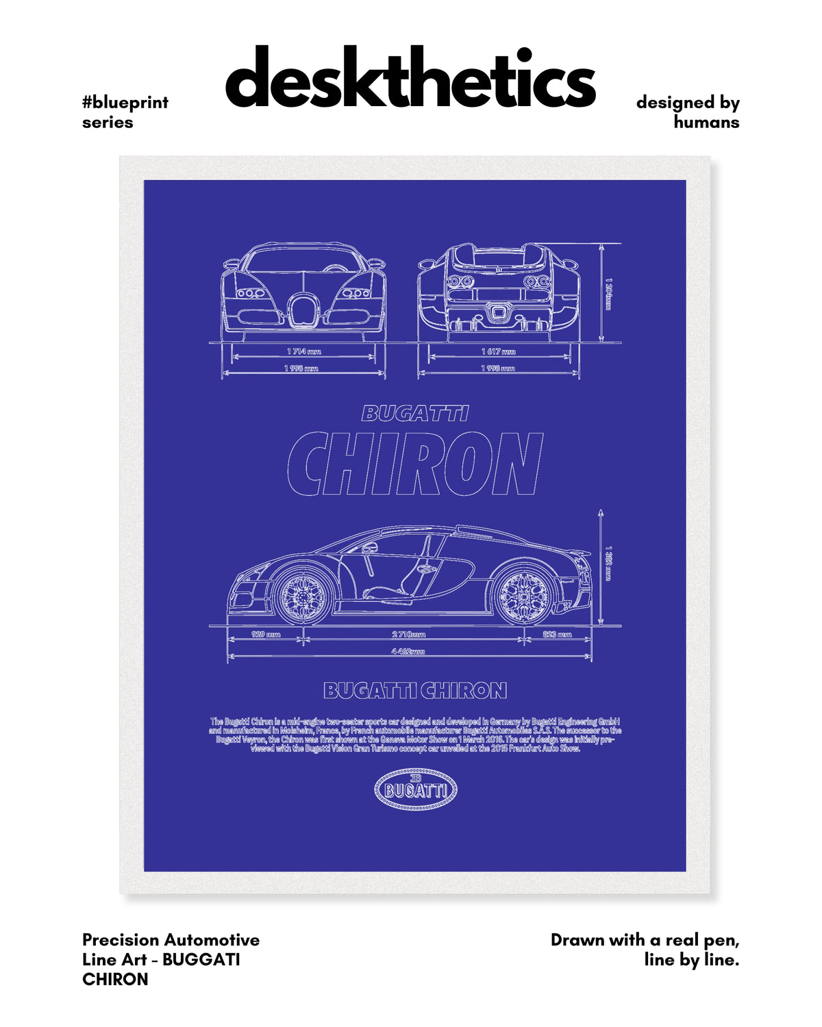 Buggati Chiron Blueprint Line Art Poster