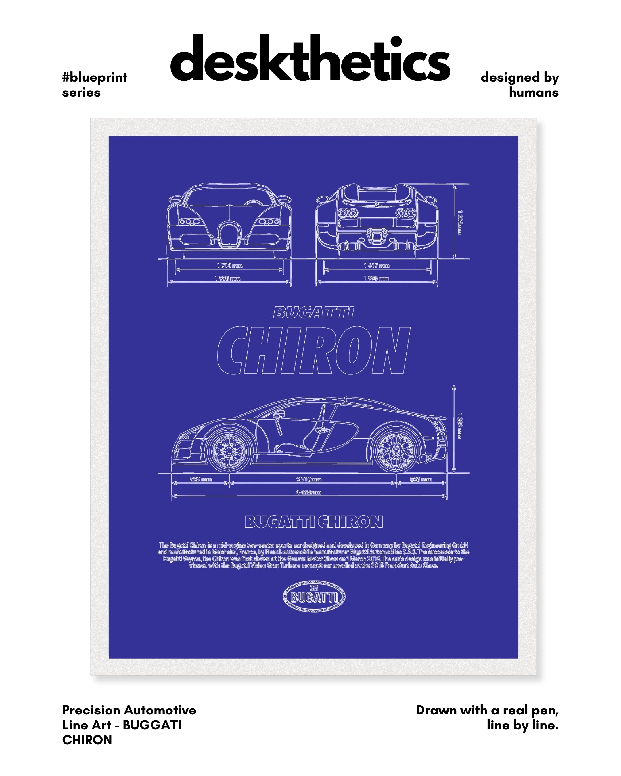Buggati Chiron Blueprint Line Art Poster