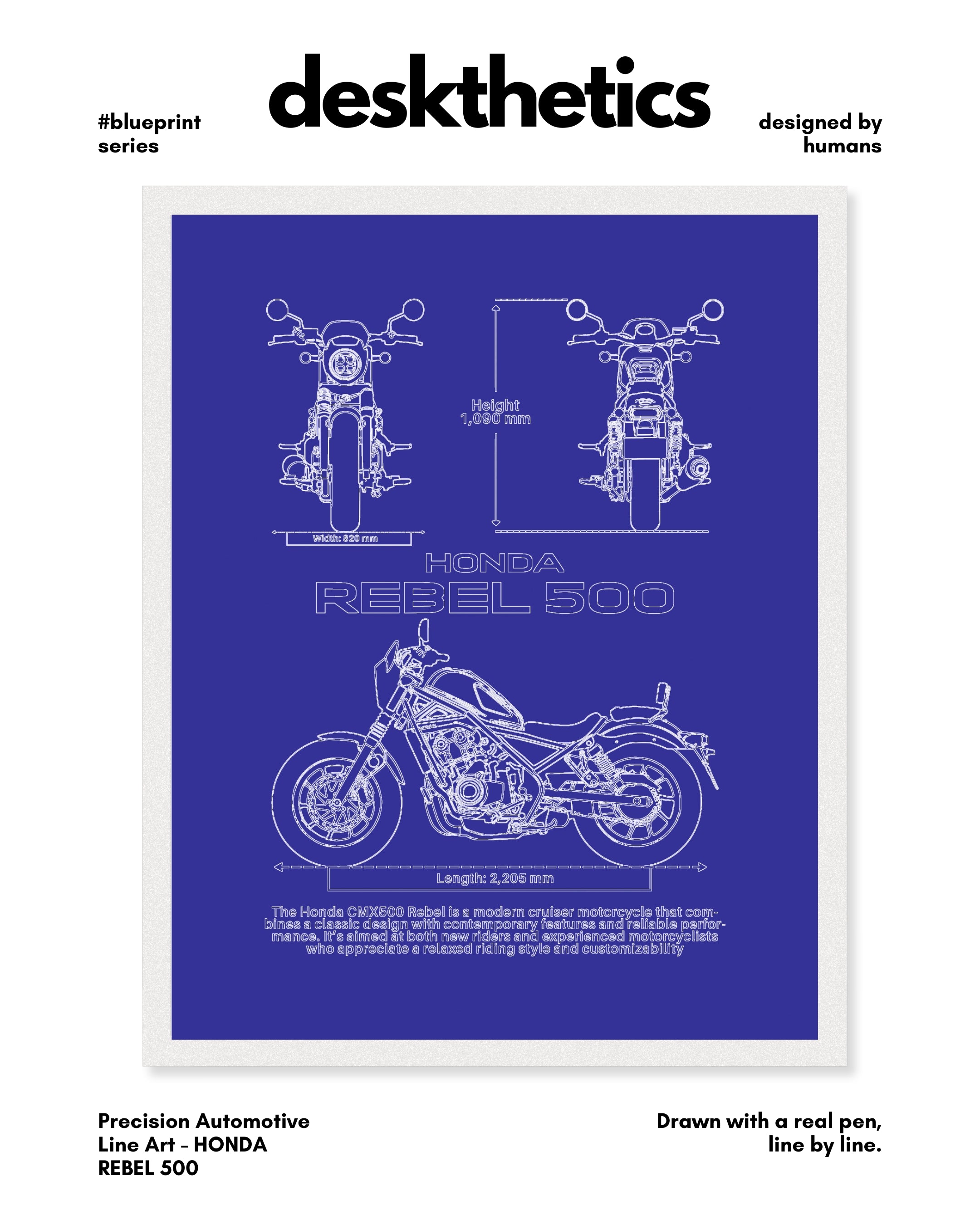 Honda Rebel 500 Blueprint Line Art Poster - Bike Poster