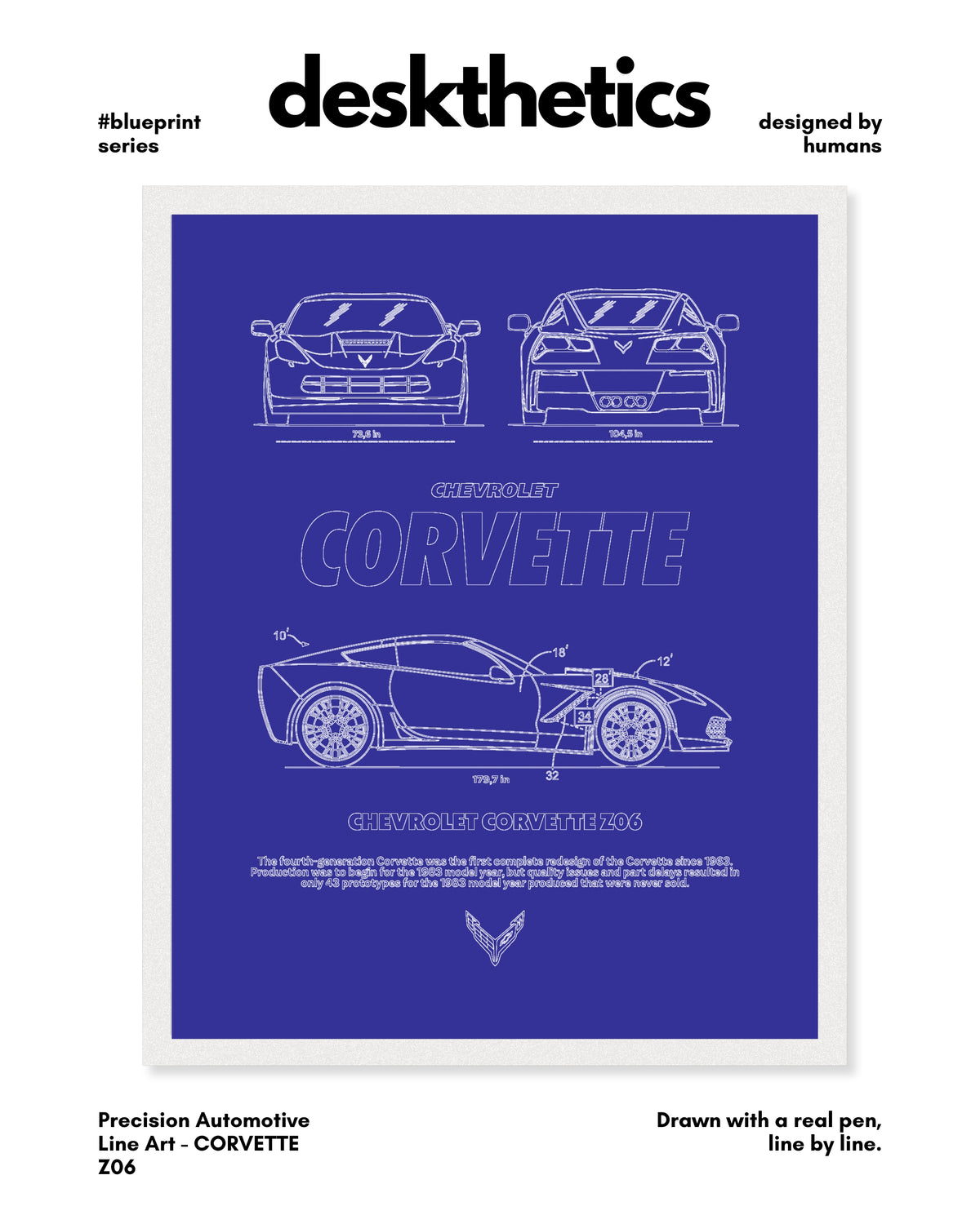 Corvette Z06 Blueprint Line Art Poster