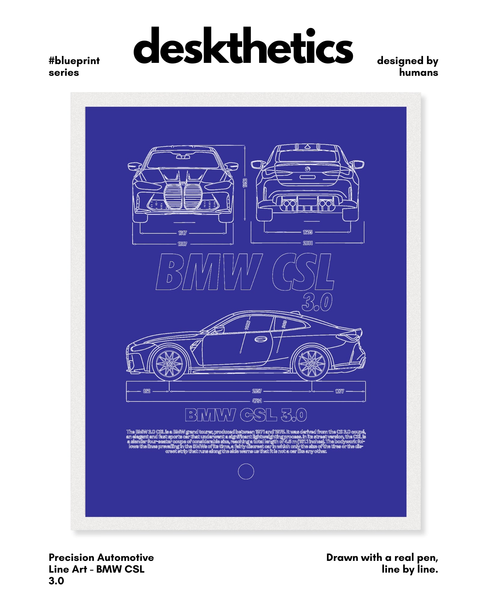 BMW CSL 3.0 Blueprint Line Art Poster