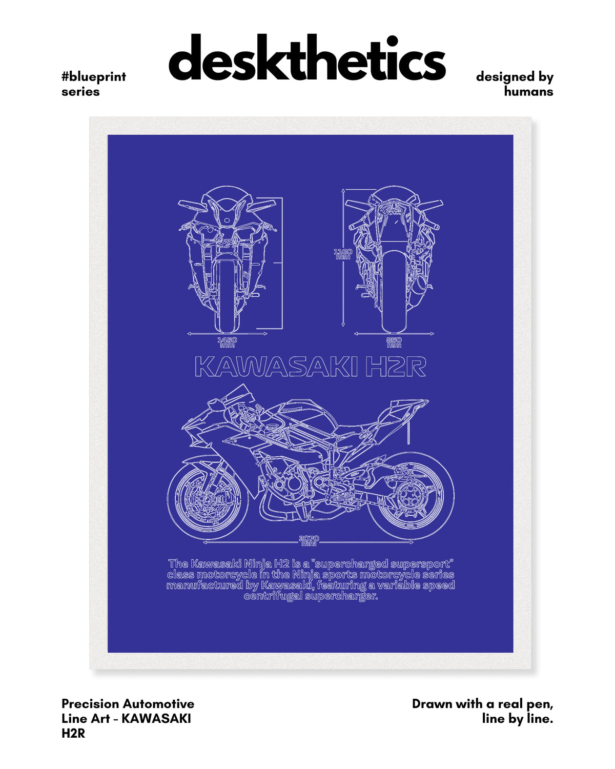 Kawasaki H2R Blueprint Line Art Poster - Bike Poster