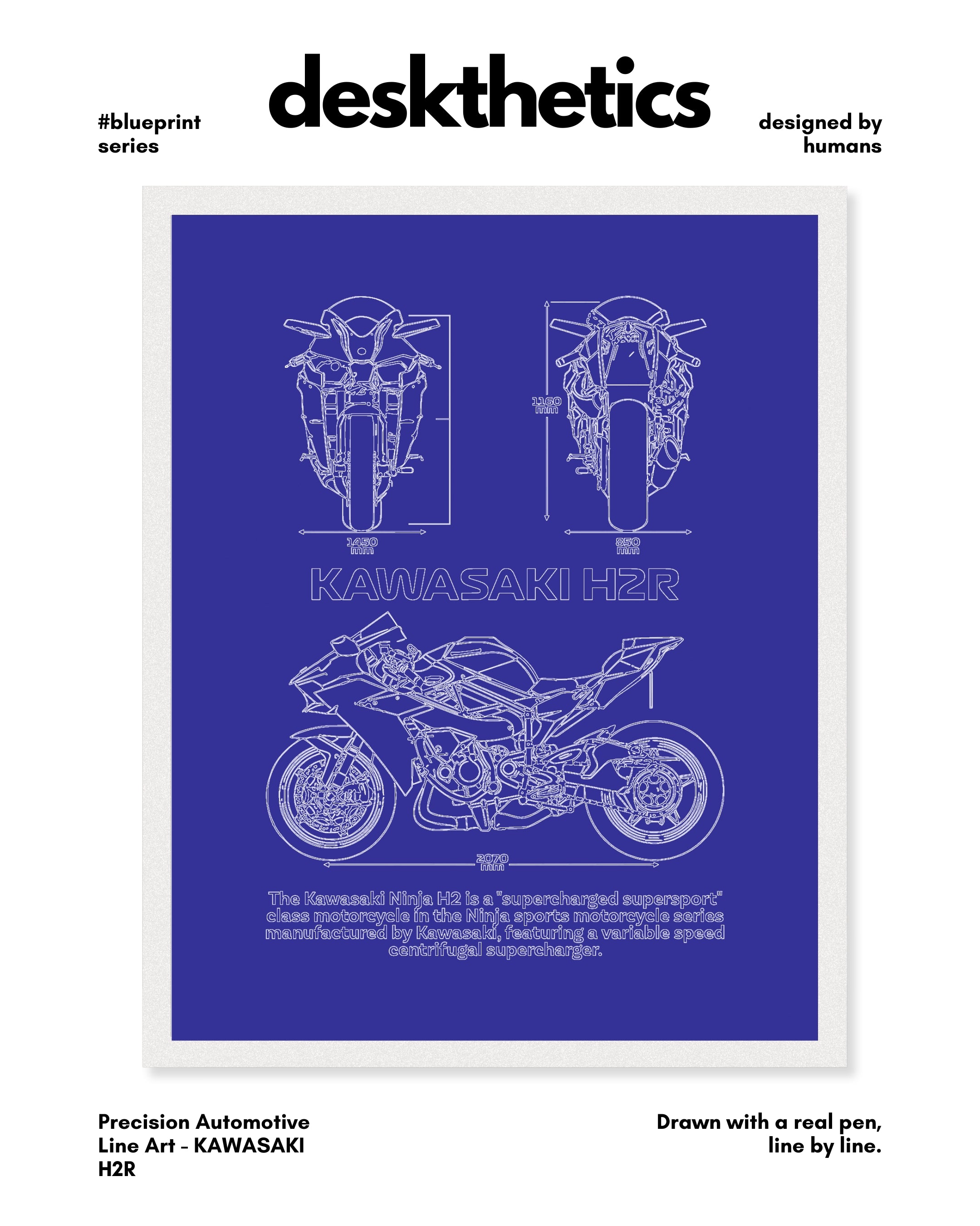 Kawasaki H2R Blueprint Line Art Poster - Bike Poster