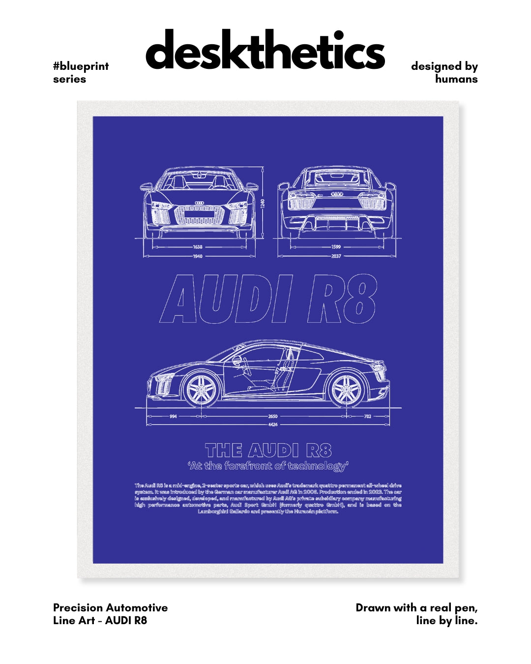 Audi R8 Blueprint Line Art Poster