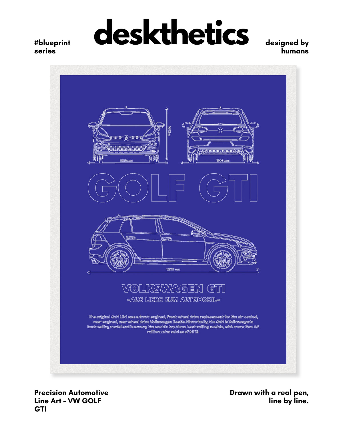 Volkswagen Golf GTI Blueprint Line Art Poster