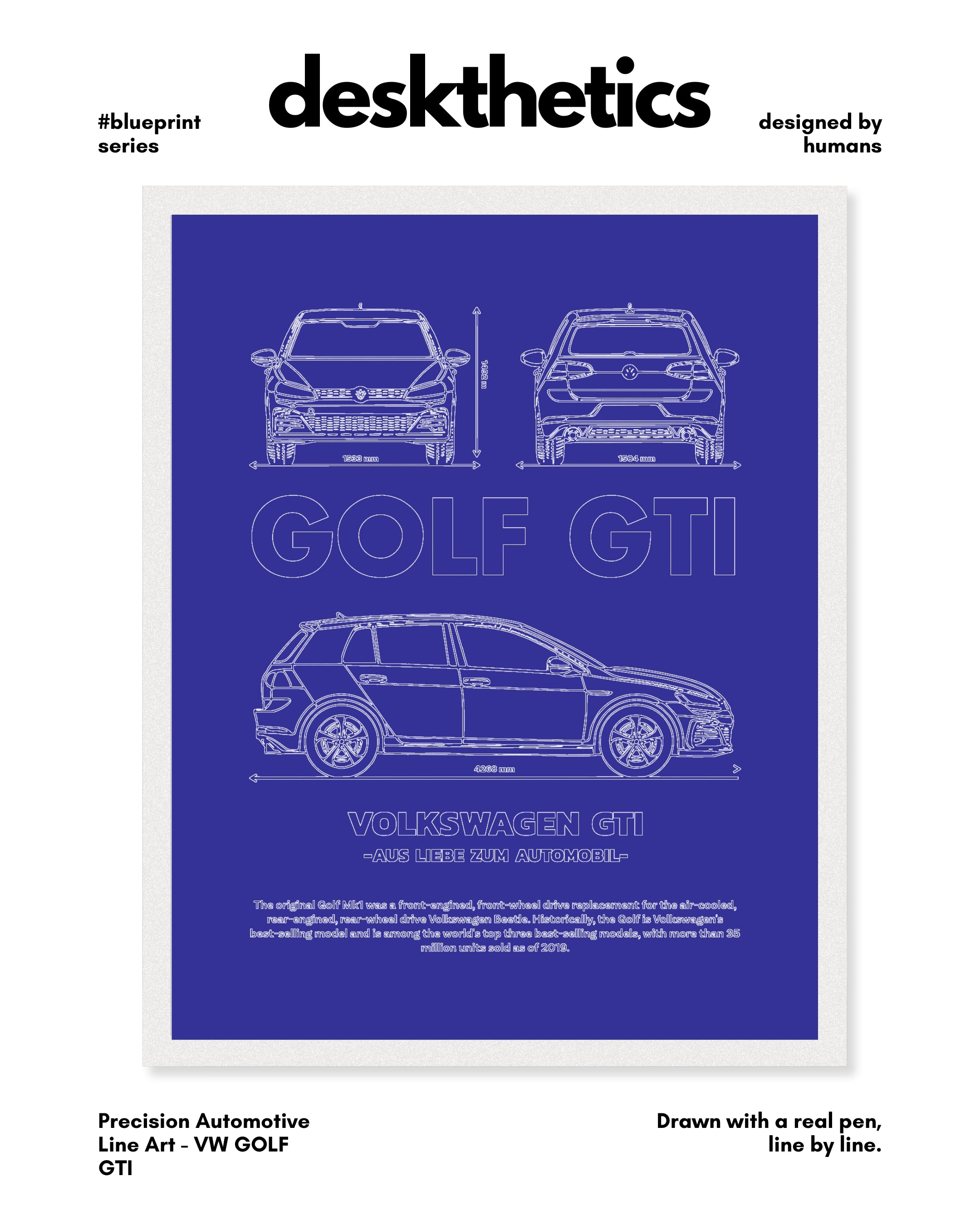 Volkswagen Golf GTI Blueprint Line Art Poster