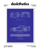 Mazda RX-7 Blueprint Line Art Poster