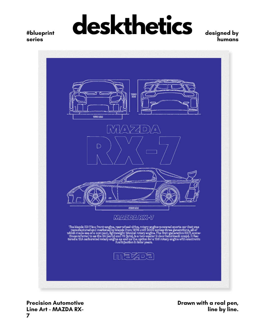 Mazda RX-7 Blueprint Line Art Poster