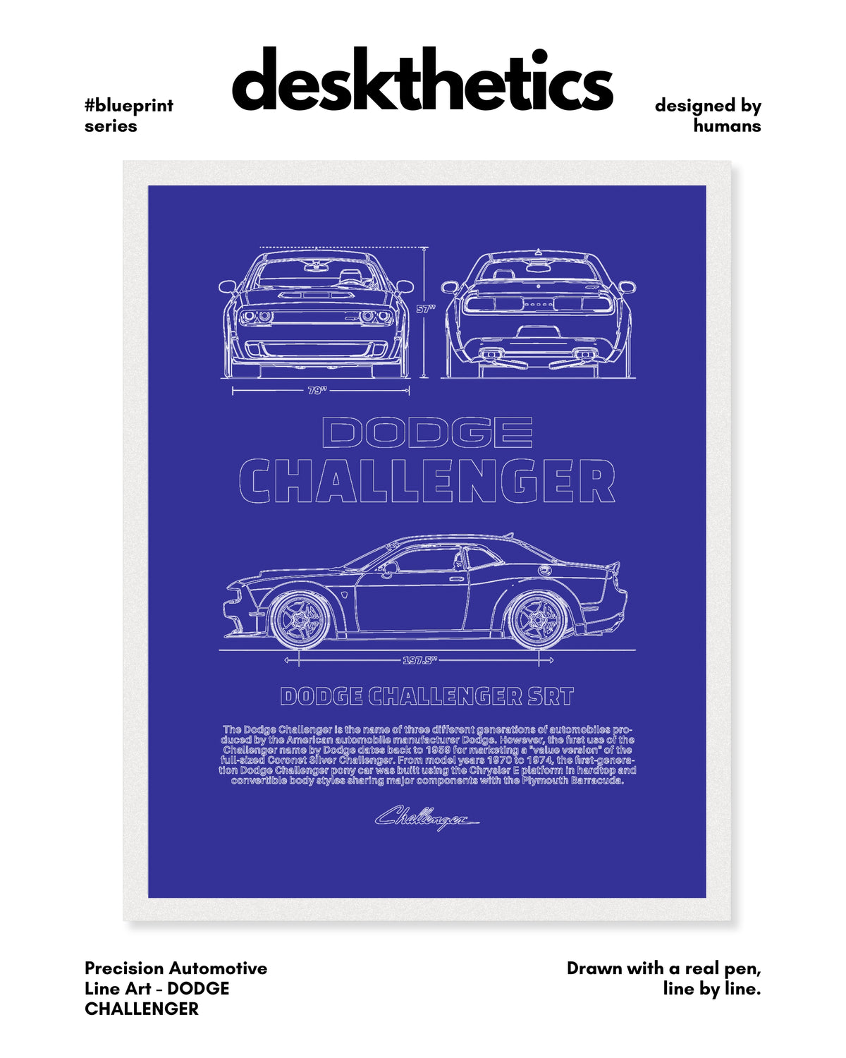 Dodge Challenger Blueprint Line Art Poster