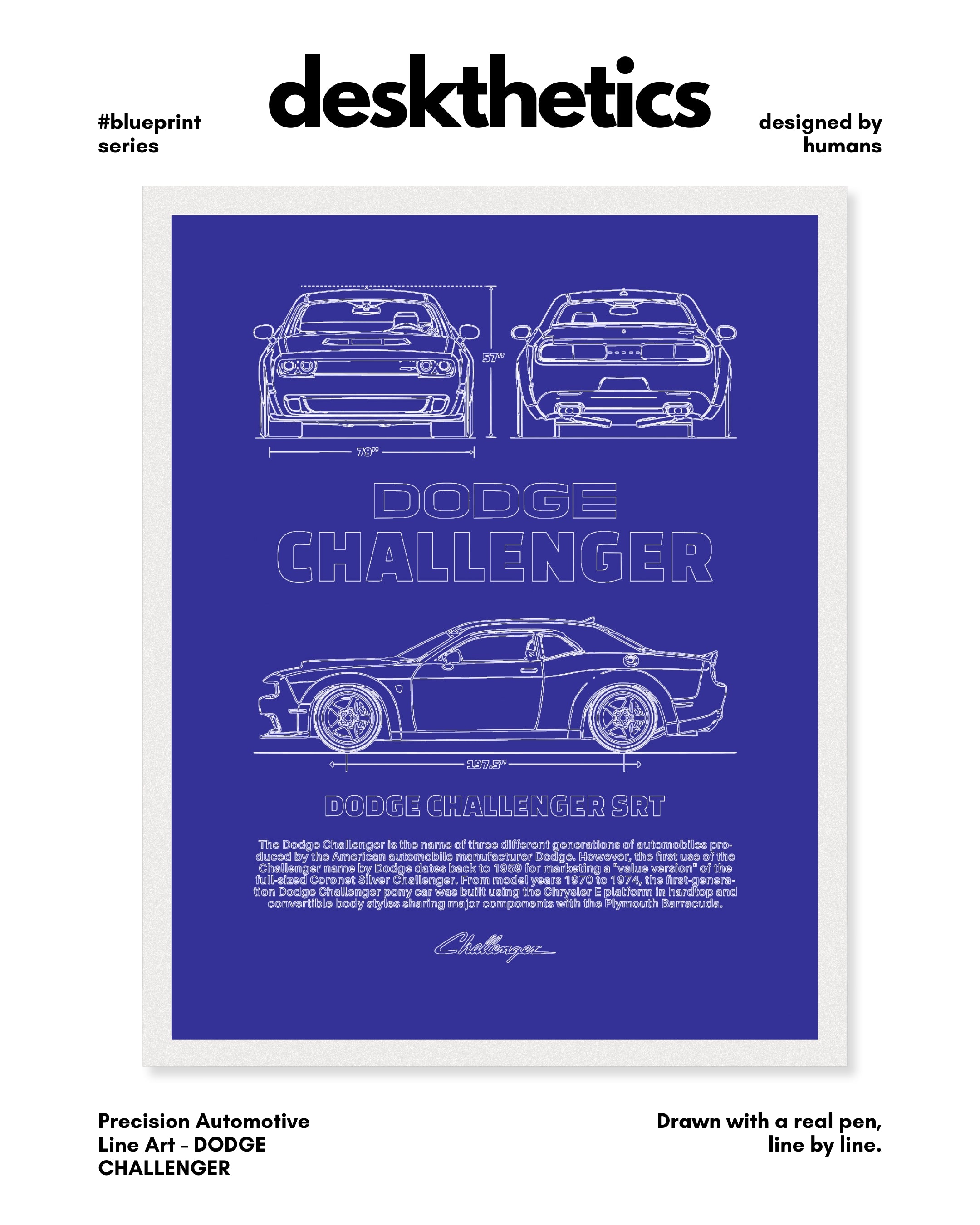 Dodge Challenger Blueprint Line Art Poster