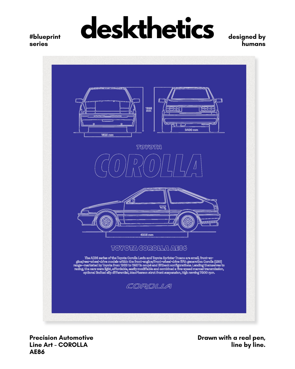 Corolla AE86 Blueprint Line Art Poster