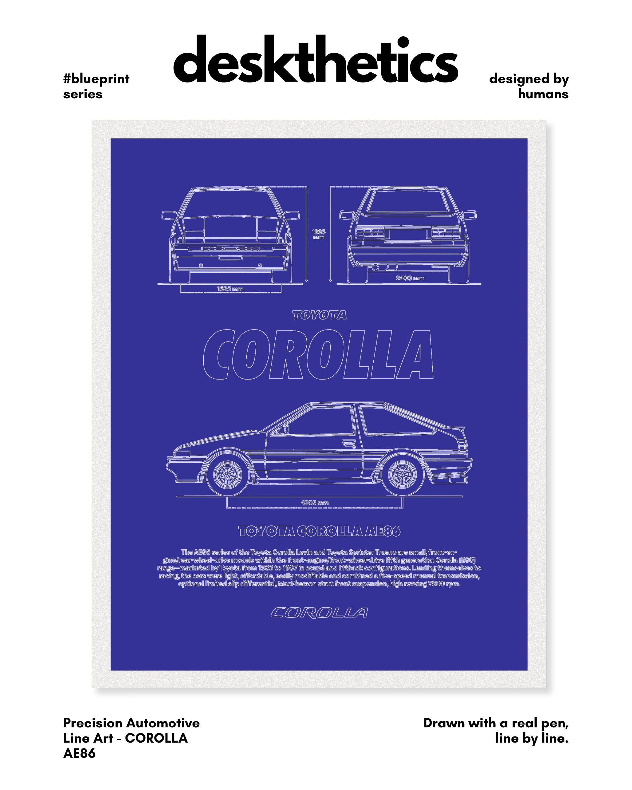 Corolla AE86 Blueprint Line Art Poster