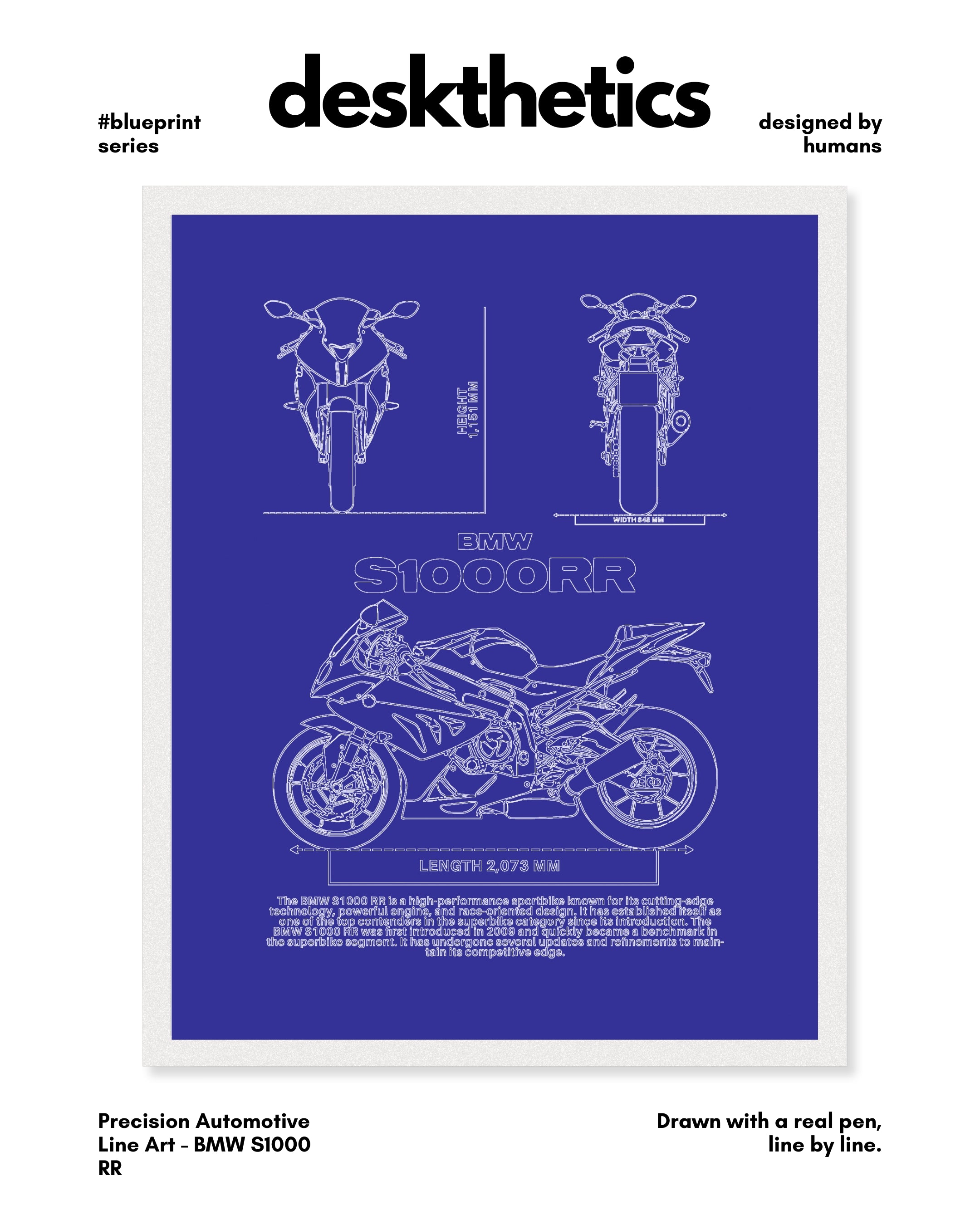 BMW S1000RR Blueprint Line Art Poster - Bike Poster