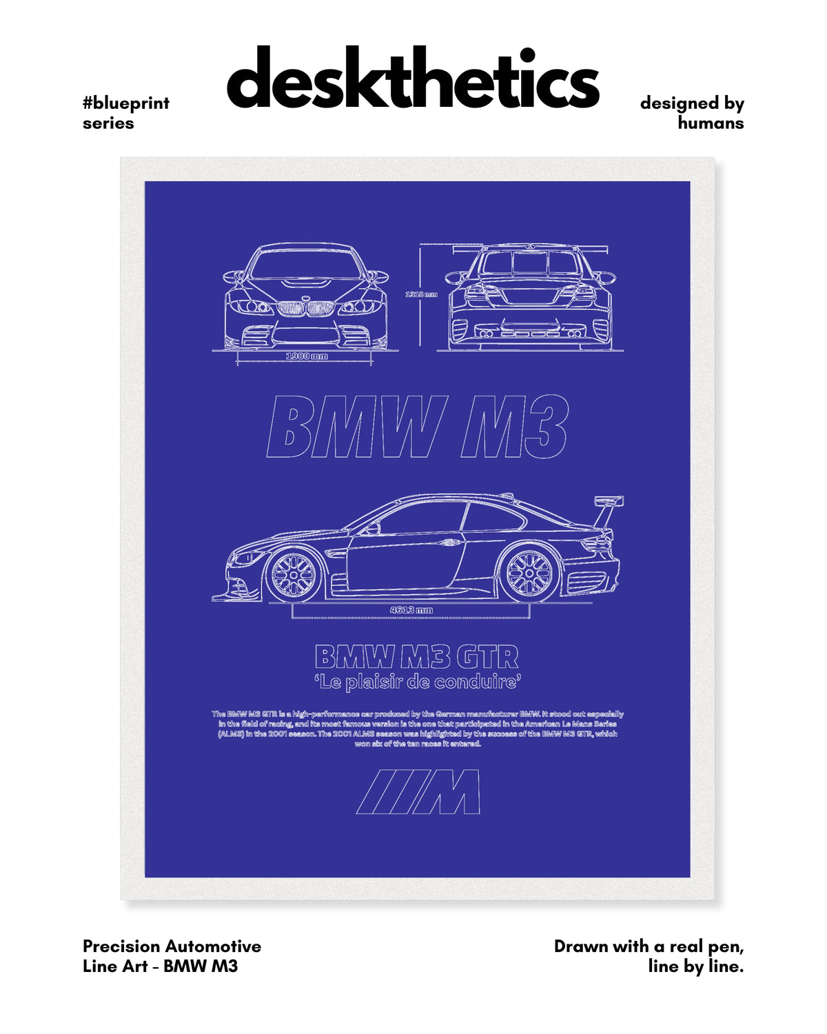 BMW M3 Blueprint Line Art Poster