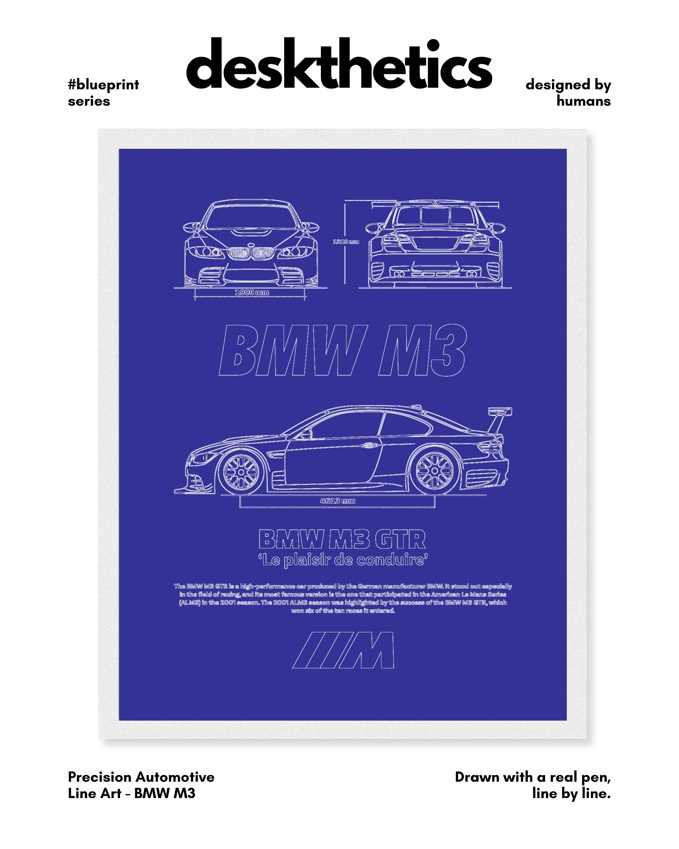 BMW M3 Blueprint Line Art Poster