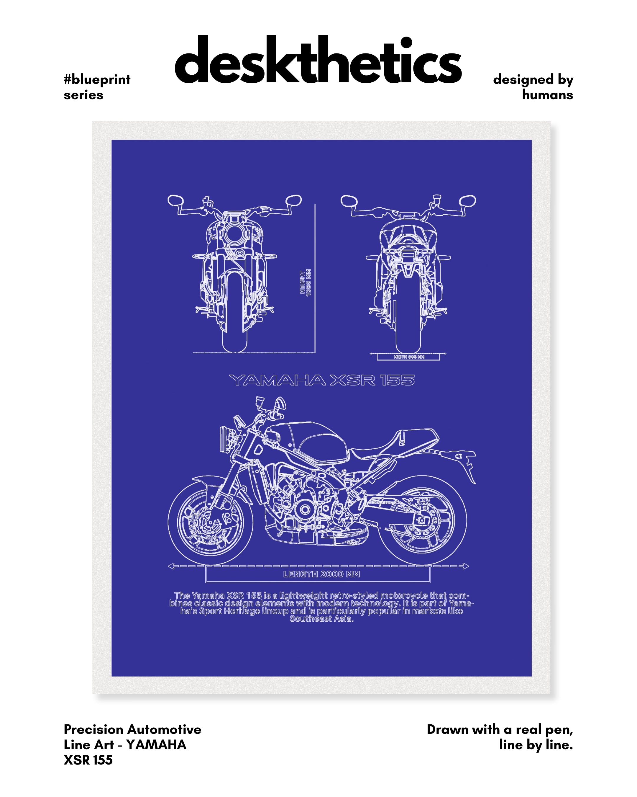 Yamaha XSR 155 Blueprint Line Art Poster - Bike Poster