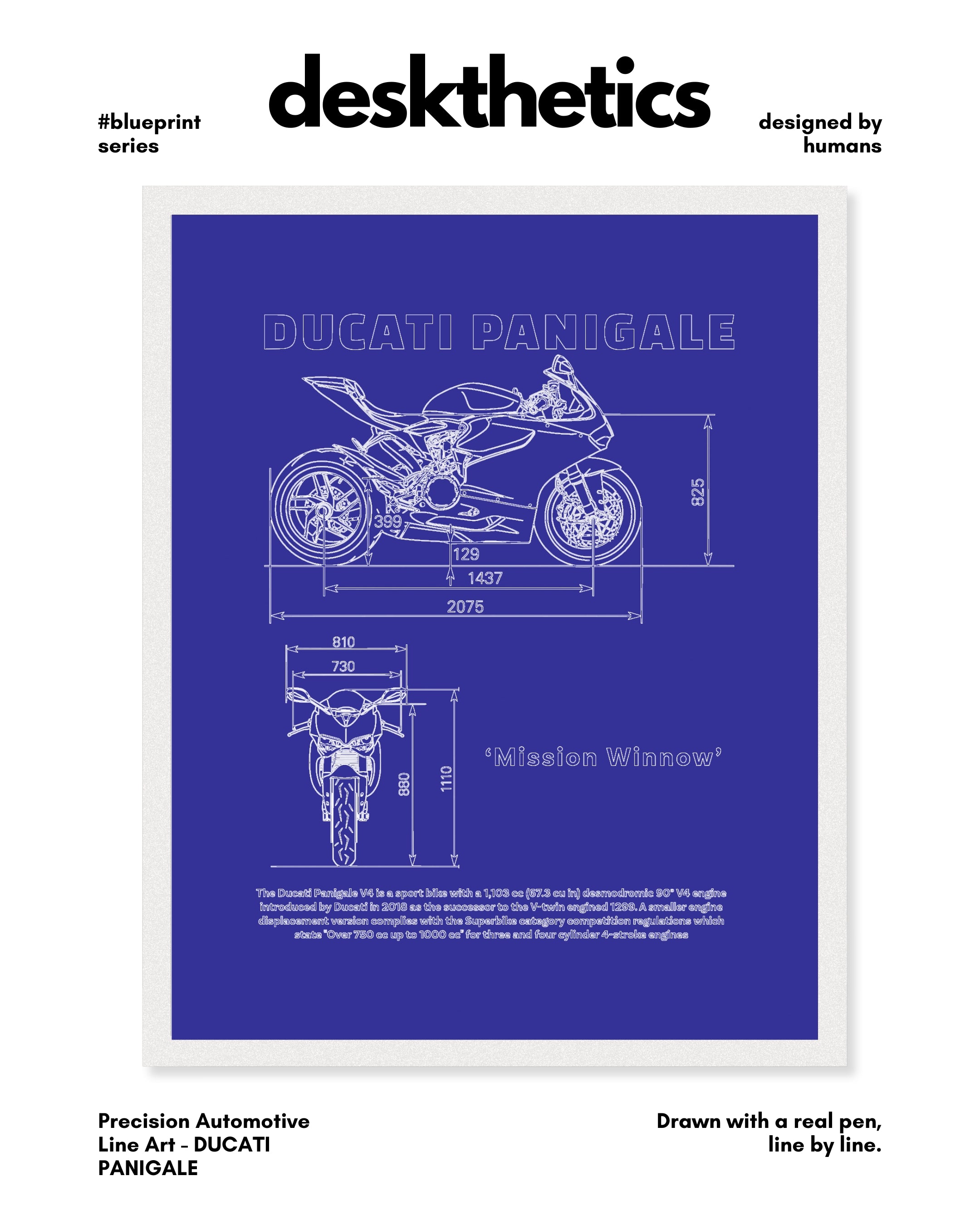 Ducati Panigale Blueprint Line Art Poster - Bike Poster