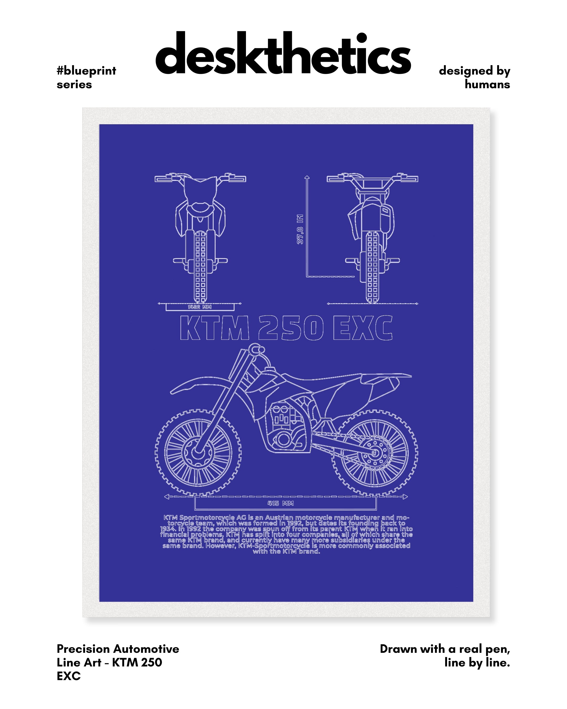 KTM 250 EXC Blueprint Line Art Poster - Bike Poster