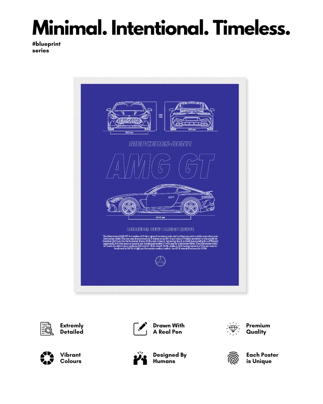 Mercedes AMG GT Blueprint Line Art Poster