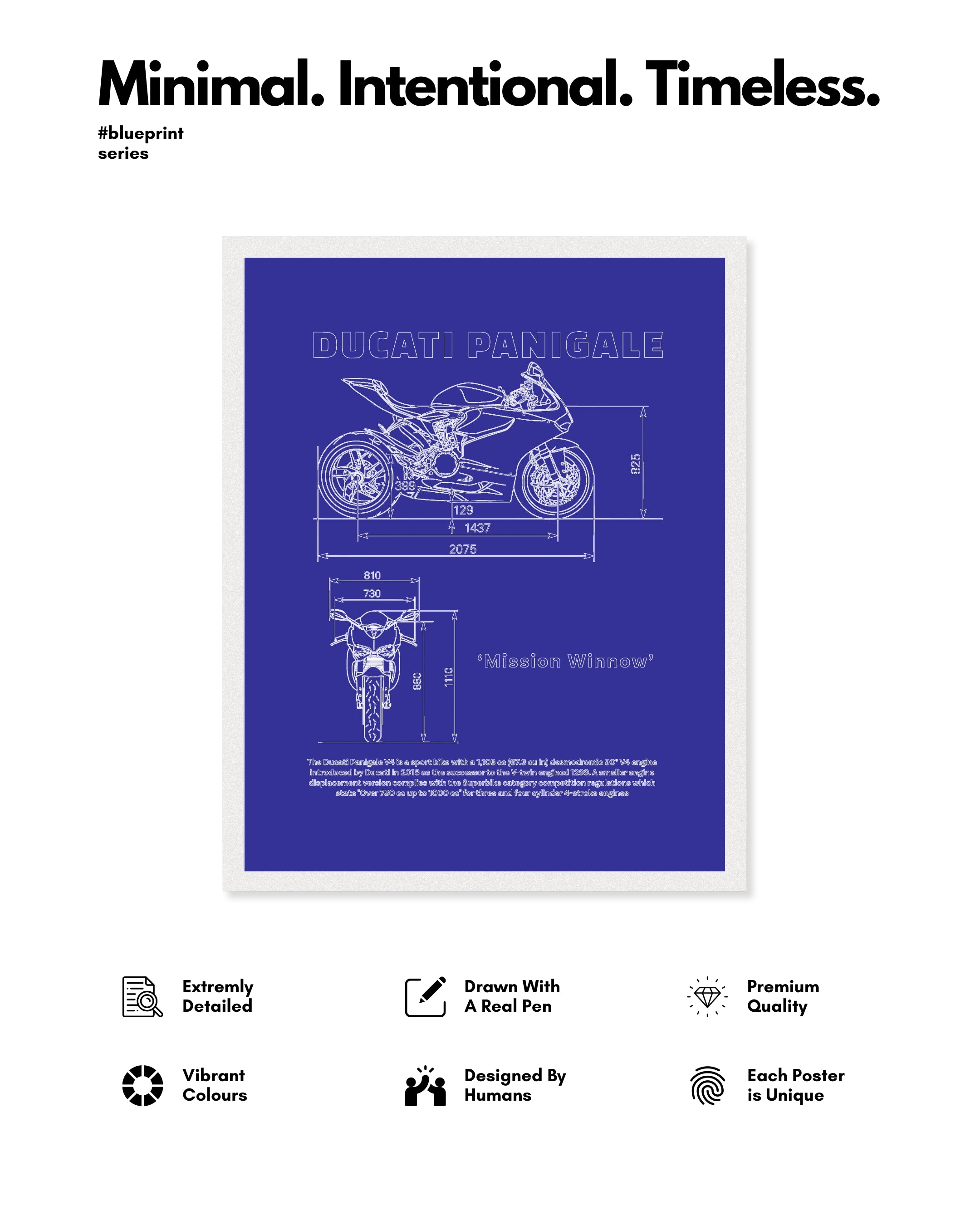 Ducati Panigale Blueprint Line Art Poster - Bike Poster