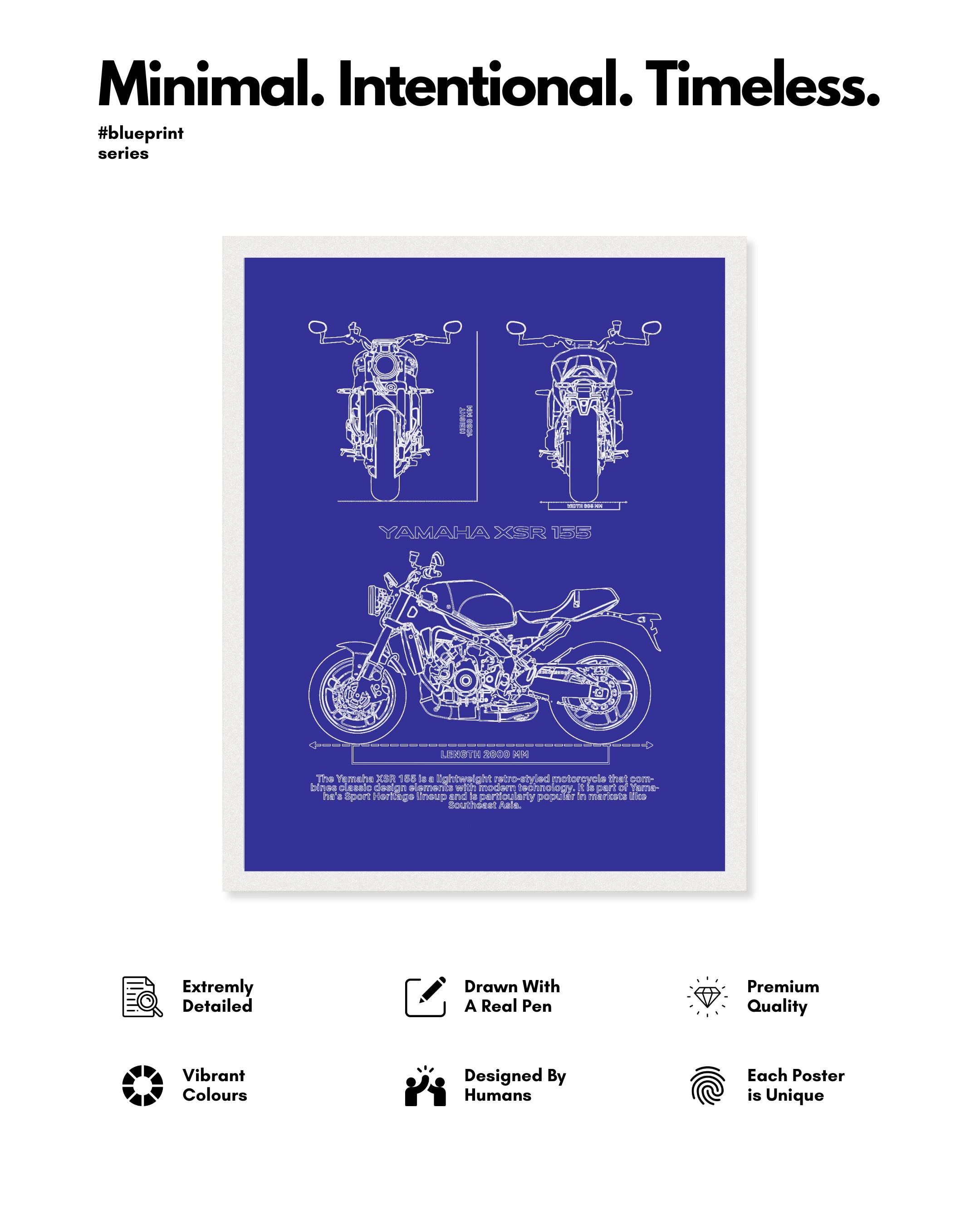 Yamaha XSR 155 Blueprint Line Art Poster - Bike Poster