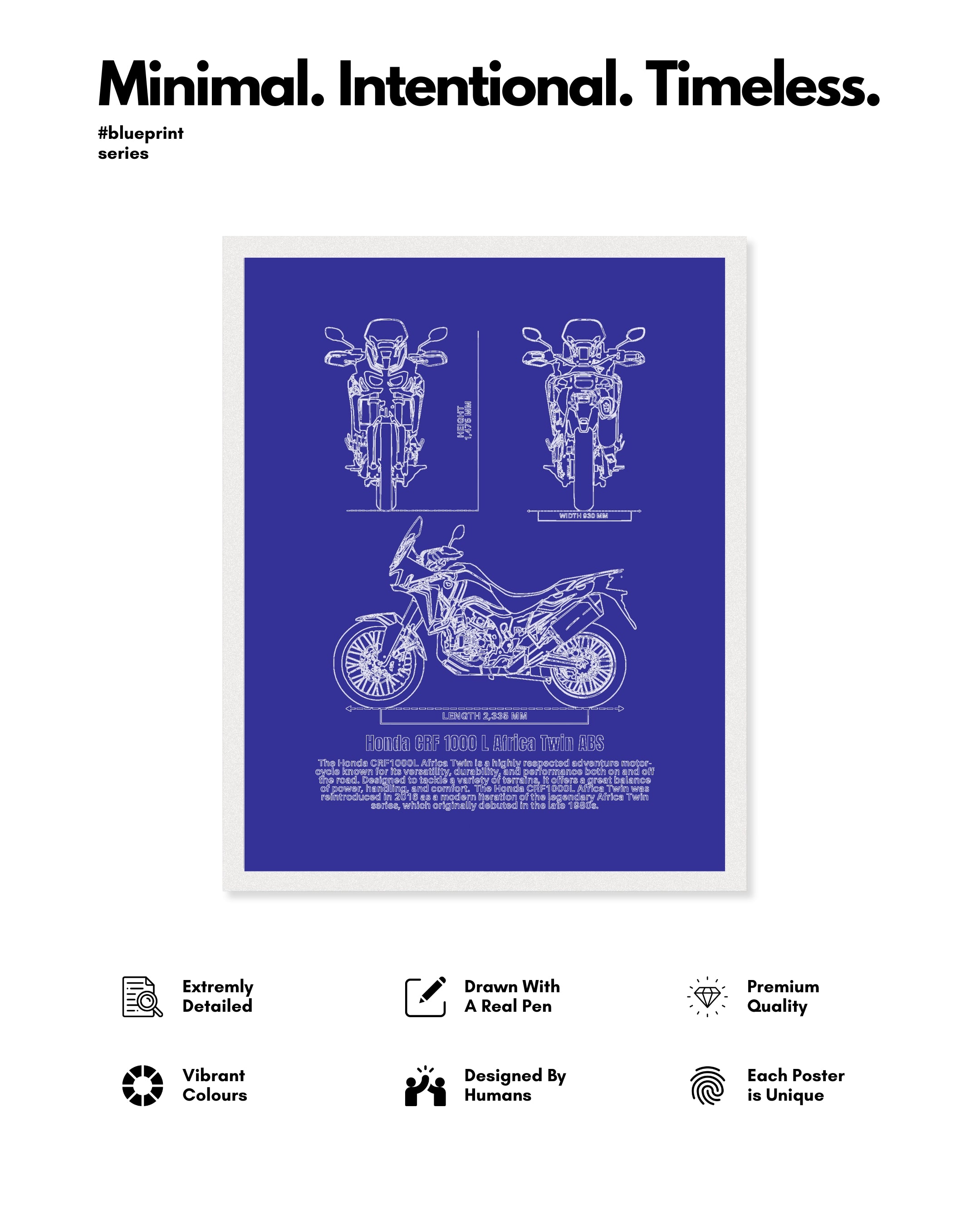 Honda Africa Twin Blueprint Line Art Poster - Bike Poster