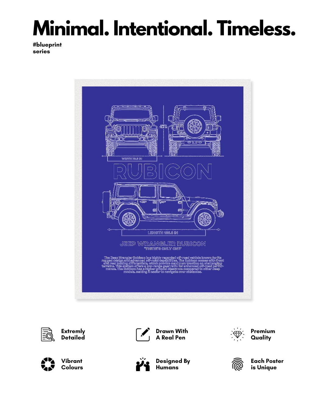 Jeep Rubicon Blueprint Line Art Poster