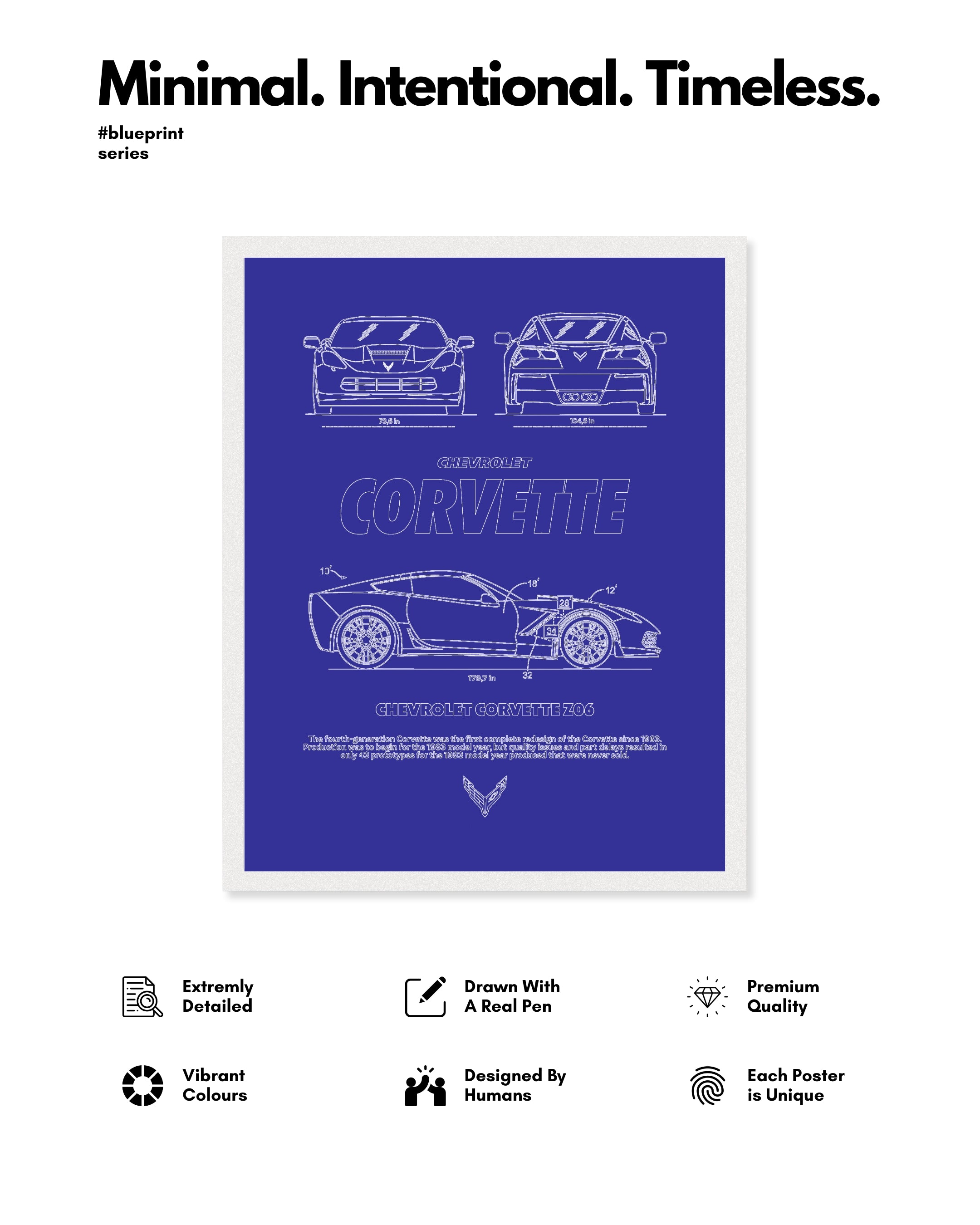 Corvette Z06 Blueprint Line Art Poster