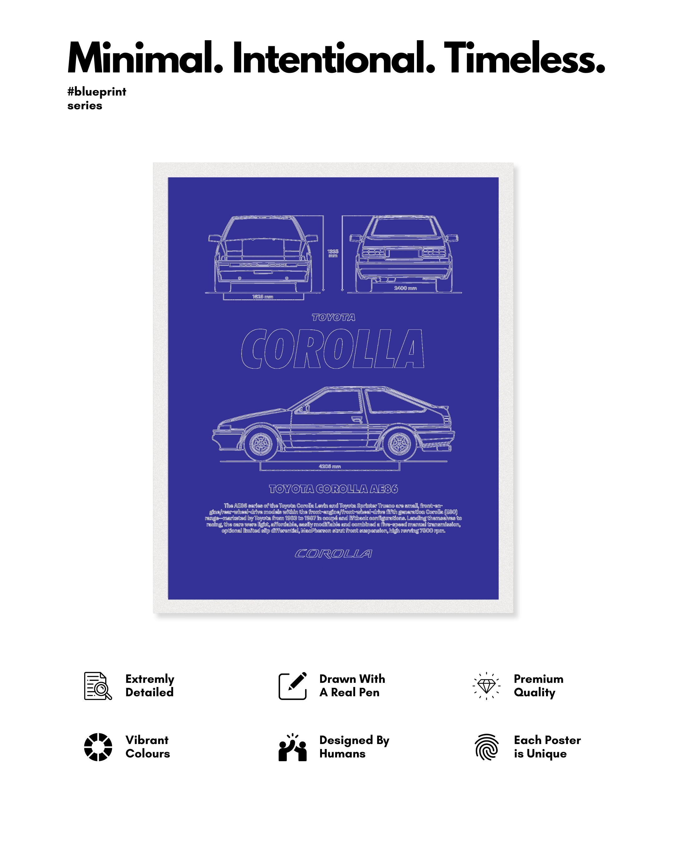 Corolla AE86 Blueprint Line Art Poster