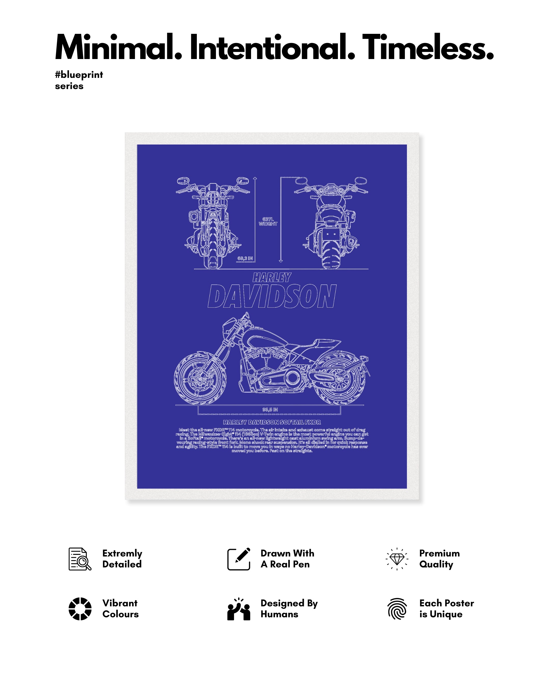Harley Davidson Softail FXDR Blueprint Line Art Poster - Bike Poster