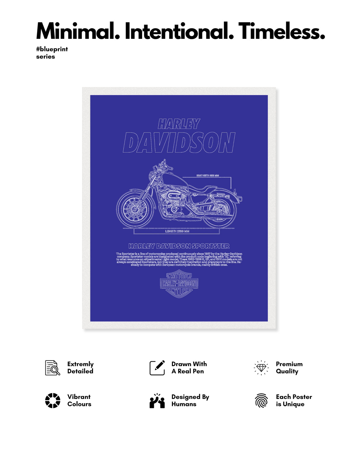Harley Davidson Sportster Blueprint Line Art Poster - Bike Poster